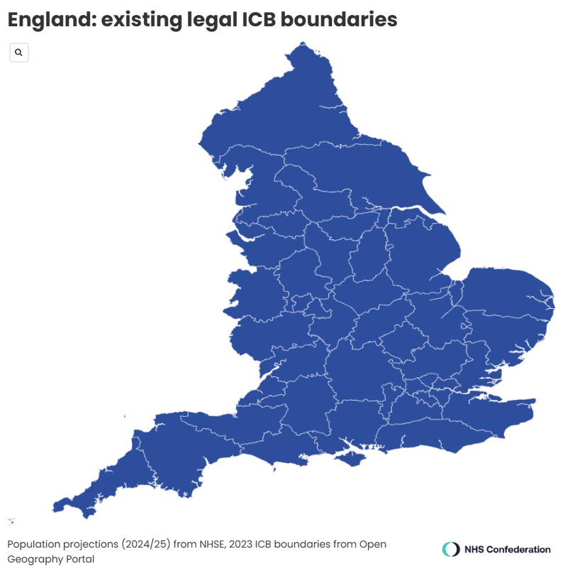England map: Existing legal ICB boundaries