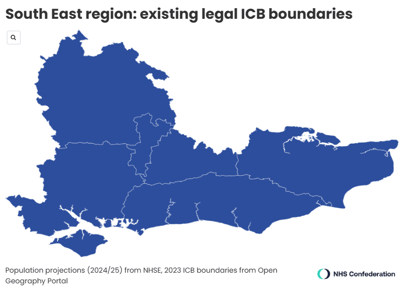 South East existing legal ICB boundaries