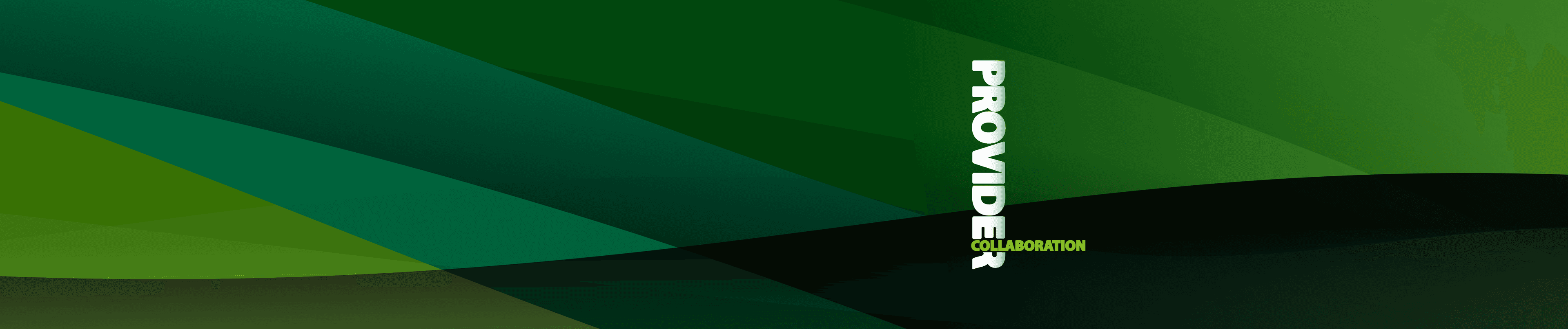 Banner with green abstract design featuring the Provider Collaboration programme logo