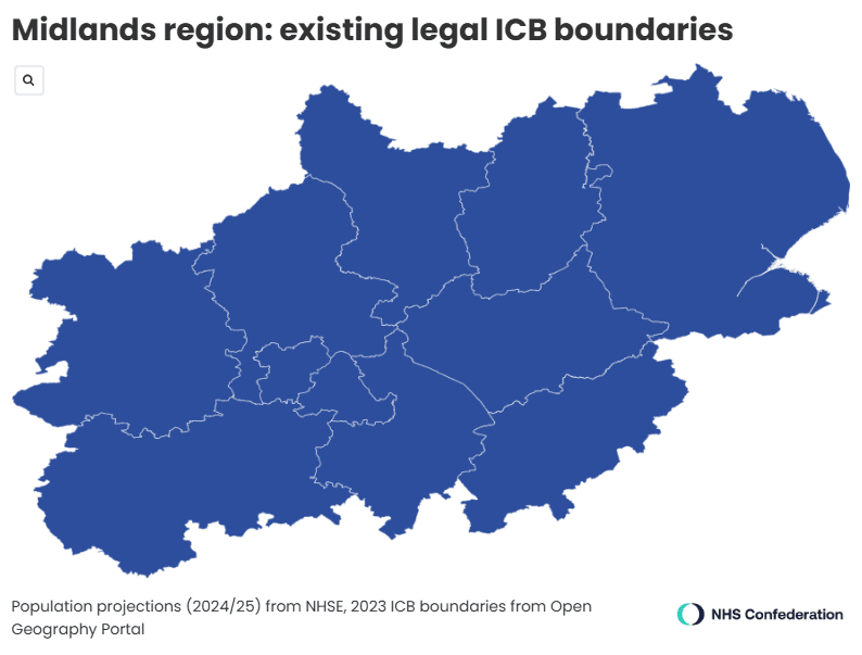 Midlands existing ;egal ICB boundaries