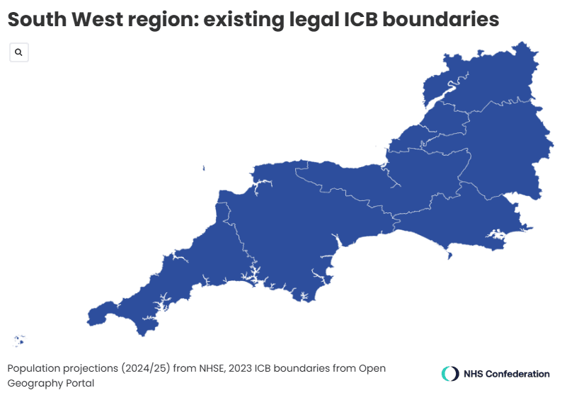 South West existing legal ICB boundaries