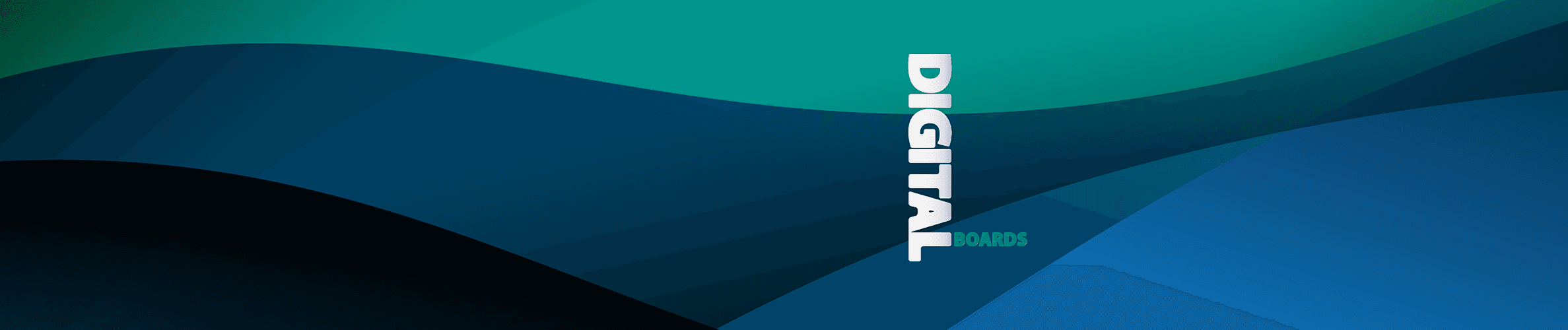 Abstract blue and green design featuring the Digital Boards programme logo
