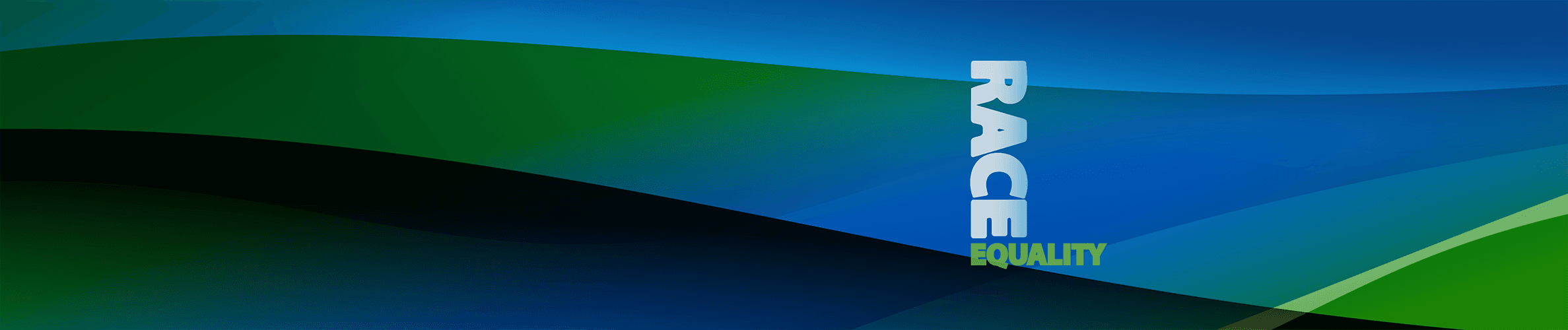 Abstract blue and green design featuring the Race Equality programme logo