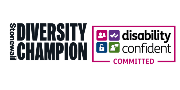 Stonewall Diversity Chamption and Disability Confedent logos