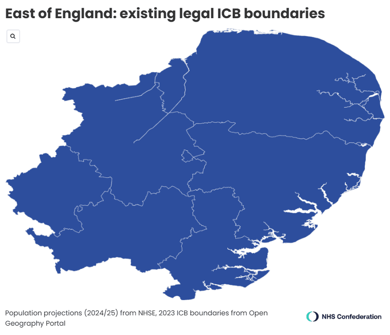East of England existing legal ICB boundaries